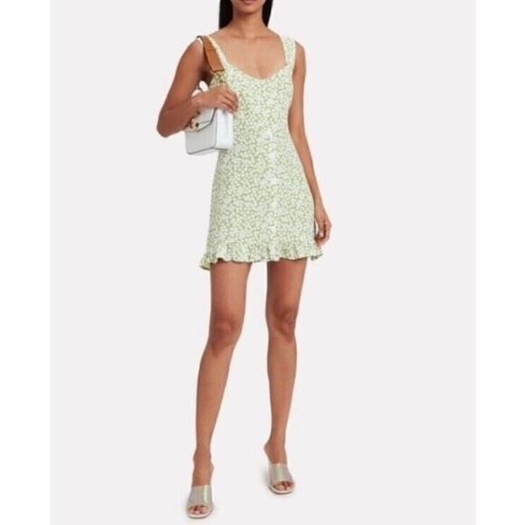 FAITHEULL THE BRAND S Lou Lou Mini Dress Green Floral Flirty Button Up Smocked - Picture 2 of 12